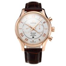 Omega De Ville Automatic Rose Gold Case with White Dial-Roman Markings(Gift Box is Included)