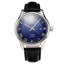 Omega De Ville Automatic with Blue Dial-Leather Strap-2