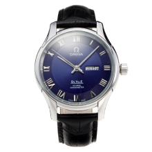 Omega De Ville Automatic with Blue Dial-Leather Strap-1