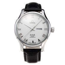 Omega De Ville Automatic with White Dial-Leather Strap-4