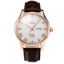 Omega De Ville Automatic Rose Gold Case with White Dial-Leather Strap(Gift Box is Included)