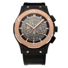 Hublot Big Bang Working Chronograph Rose Gold Bezel PVD Case with Gray Dial-Black Strap