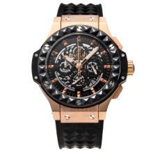 Hublot Big Bang Working Chronograph PVD Bezel Rose Gold Case with Black Dial-Rubber Strap