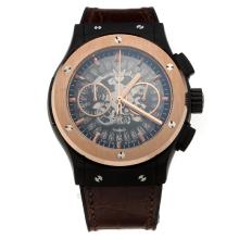 Hublot Big Bang Working Chronograph Rose Gold Bezel PVD Case with Gray Dial-Brown Strap