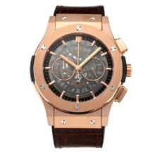 Hublot Big Bang Working Chronograph Rose Gold Case with Gray Dial-Brown Strap