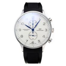 IWC Portuguese Working Chronograph with White Dial-Rubber Strap-White Subdial