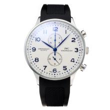 IWC Portuguese Working Chronograph with White Dial-Rubber Strap-Blue Markers