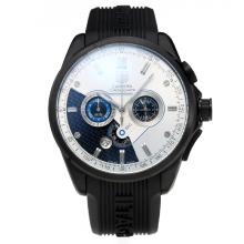 Tag Heuer Carrera Working Chronograph PVD Case with White Dial-Rubber Strap-Blue Subdial