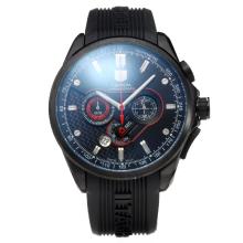 Tag Heuer Carrera Working Chronograph PVD Case with Black Dial-Rubber Strap-Red Subdial