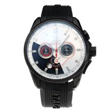 Tag Heuer Carrera Working Chronograph PVD Case with White Dial-Rubber Strap-Red Subdial