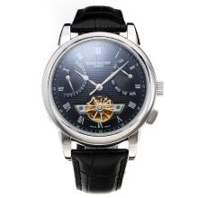 Patek Philippe Classic Automatic Tourbillon with Black Dial-Leather Strap-18K Gold Plated Movement-1