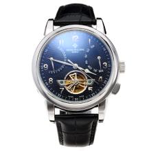 Patek Philippe Classic Automatic Tourbillon with Black Dial-Leather Strap-18K Gold Plated Movement