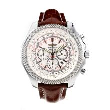 Breitling Bentley Chronograph Asia Valjoux 7750 Movement with White Dial-Leather Strap-Sapphire Glass
