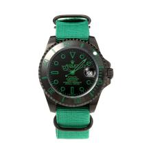 Rolex Submariner Automatic Ceramic Bezel PVD Case with Black Dial-Green Nylon Strap