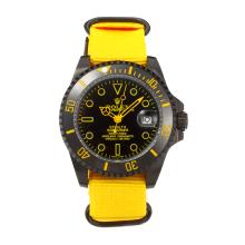 Rolex Submariner Automatic Ceramic Bezel PVD Case with Black Dial-Yellow Nylon Strap