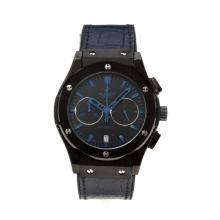 Hublot Big Bang Working Chronograph PVD Case with Black Dial-Blue Strap