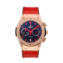 Hublot Big Bang Working Chronograph Rose Gold Case with Black Dial-Red Strap