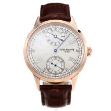 Patek Philippe Classic Unitas 6497 Movement Rose Gold Case with White Dial-Leather Strap 