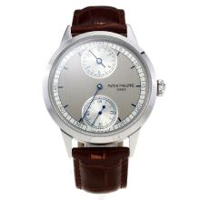 Patek Philippe Classic Unitas 6497 Movement with Silver Dial-Leather Strap