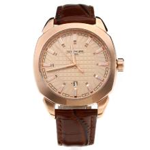 Patek Philippe Classic Rose Gold Case with Champagne Dial-Leather Strap
