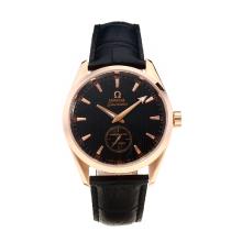 Omega Seamaster Automatic Rose Gold Case with Black Dial-Leather Strap