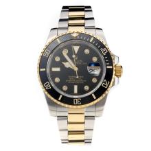 Rolex Submariner Automatic Black Ceramic Bezel Two Tone with Black Dial-Sapphire Glass-Same Chassis as the Swiss Version