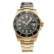 Rolex Submariner Automatic Black Ceramic Bezel Full Yellow Gold with Black Dial-Sapphire Glass-Same Chassis as the Swiss Version