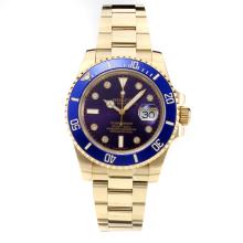 Rolex Submariner Automatic Blue Ceramic Bezel Full Yellow Gold with Blue Dial-Sapphire Glass-Same Chassis as the Swiss Version