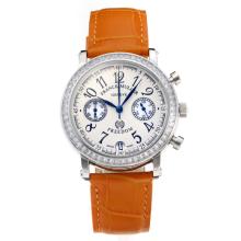 Frank Muller Master Square Working Chronograph Diamond Bezel with White Dial-Orange Leather Strap