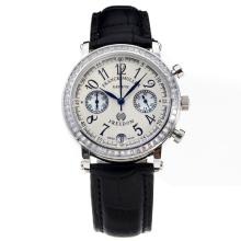 Frank Muller Master Square Working Chronograph Diamond Bezel with White Dial-Black Leather Strap