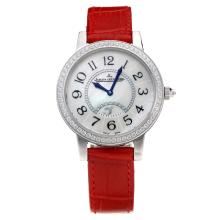 Jaeger-Lecoultre Rendez Vous Diamond Bezel with White Dial-Red Leather Strap