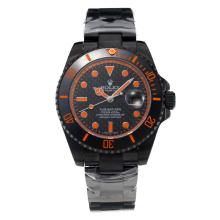 Rolex Submariner Automatic Ceramic Bezel Full PVD with Black Dial-Orange Hands-Sapphire Glass