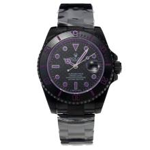 Rolex Submariner Automatic Ceramic Bezel Full PVD with Black Dial-Purple Hands-Sapphire Glass