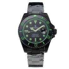 Rolex Submariner Automatic Ceramic Bezel Full PVD with Black Dial-Green Hands-Sapphire Glass