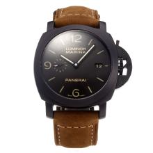 Panerai Luminor Marina Automatic PVD Case with Black Dial-Leather Strap-Sapphire Glass-Same Chassis as Swiss Version