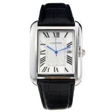 Cartier Tank with White Dial-Leather Strap-2