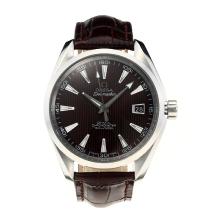 Omega Seamaster Swiss ETA 2836 Movement with Brown Dial-Leather Strap-Sapphire Glass