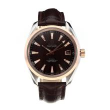 Omega Seamaster Swiss ETA 2836 Movement Two Tone Case with Brown Dial-Leather Strap-Sapphire Glass