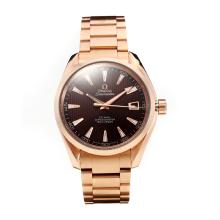 Omega Seamaster Swiss ETA 2836 Movement Full Rose Gold with Brown Dial-Sapphire Glass