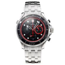 Omega Seamaster Working Chronograph Black Bezel with Black Dial S/S-Red Hand