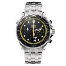 Omega Seamaster Working Chronograph Black Bezel with Black Dial S/S-Yellow Hand