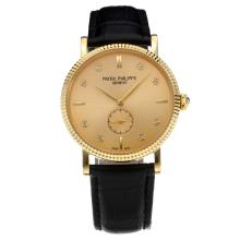 Patek Philippe Classic Yellow Gold Case with Champagne Dial-Leather Strap-Sapphire Glass