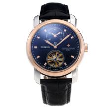 Vacheron Constantin Tourbillon Working Two Time Zone Automatic Two Tone Case with Black Dial-Leather Strap