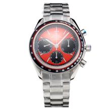 Omega Speedmaster Chronograph Asia Valjoux 7750 Movement with Red Dial S/S