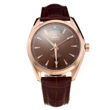 Omega Seamaster Swiss ETA 2836 Movement Rose Gold Case with Brown Dial-Leather Strap