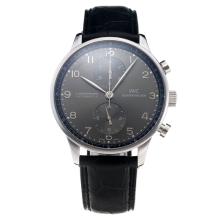 IWC Portuguese Chronograph Asia Valjoux 7750 Movement with Gray Dial-Leather Strap