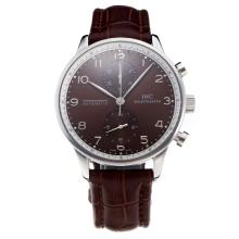 IWC Portuguese Chronograph Asia Valjoux 7750 Movement with Brown Dial-Leather Strap