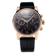 Montblanc Time Walker Chronograph Asia Valjoux 7750 Movement Rose Gold Case with Black Dial-Leather Strap