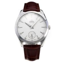 Omega Seamaster Manual Winding with White Dial-Leather Strap