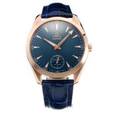 Omega Seamaster Manual Winding Rose Gold Case with Blue Dial-Leather Strap